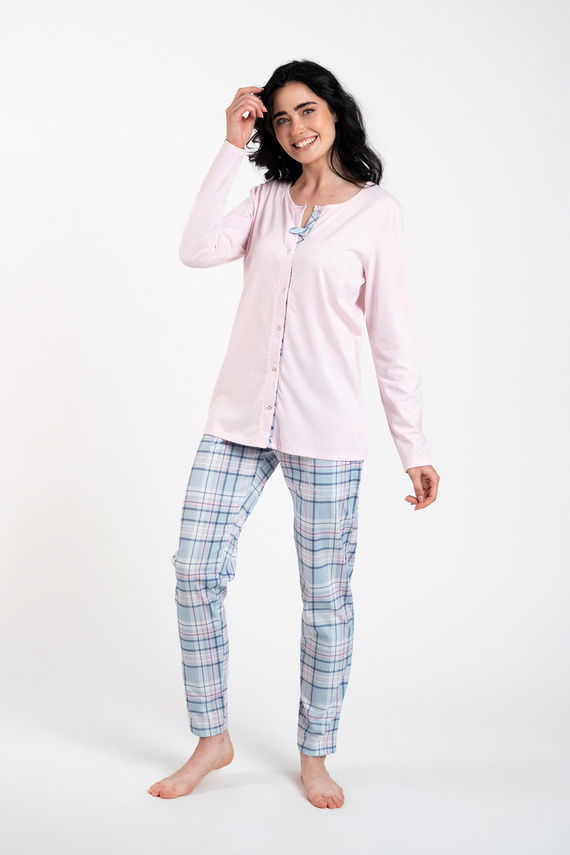 Emilly Unzipped Ladies' Long Sleeve Pyjamas and Trousers Italian Fashion - rosa/print 
