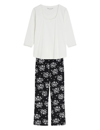 Henderson Greta 45423 Damen-Pyjama 100% Baumwolle 3/4-Arm Spitze Creme
