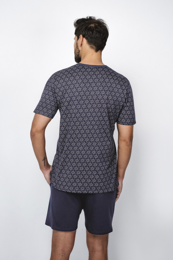 Ricardo Herren Schlafanzug mit kurzen Ärmeln, Shorts Italian Fashion - navy blau/print