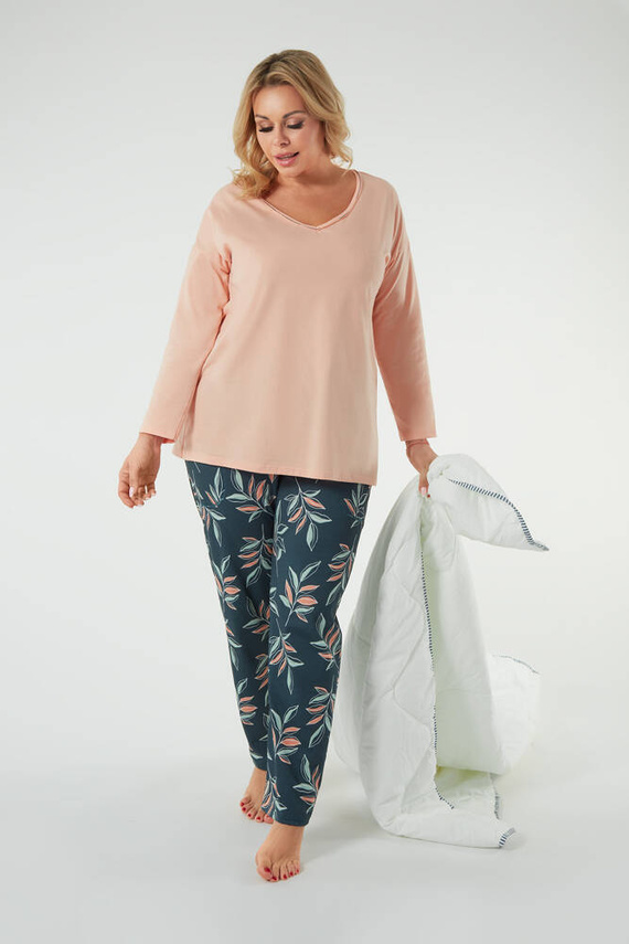 Julietta Damen Schlafanzug langarm, lange Hose Italian Fashion - lachs/print 