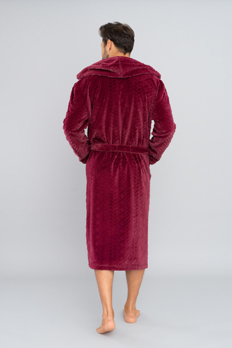 Zygmunt Herren Bademantel mit Kapuze Italian Fashion- burgunderrot 