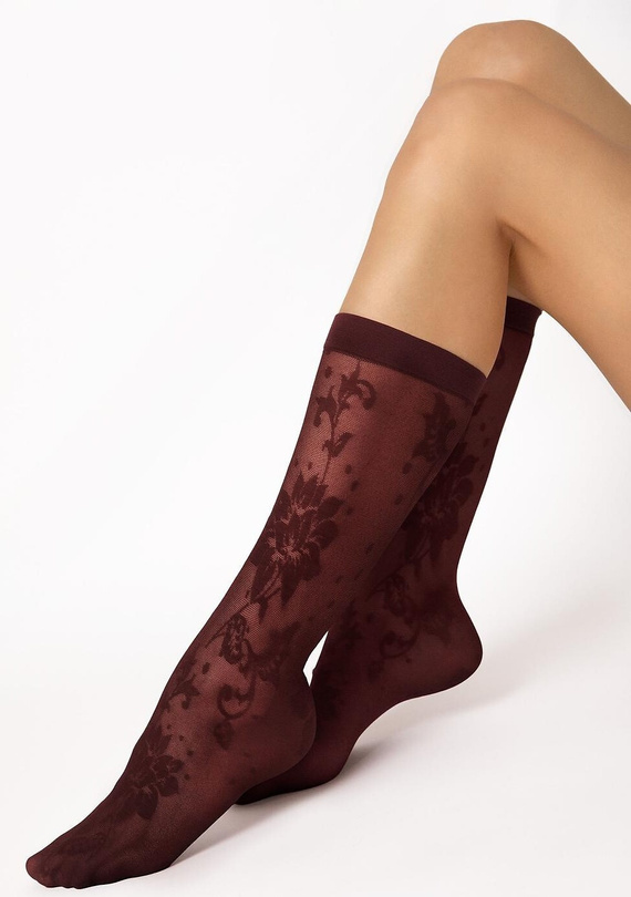Fiore G1204 Shari Damenstrümpfe 20 DEN Blumenmuster Oxblood