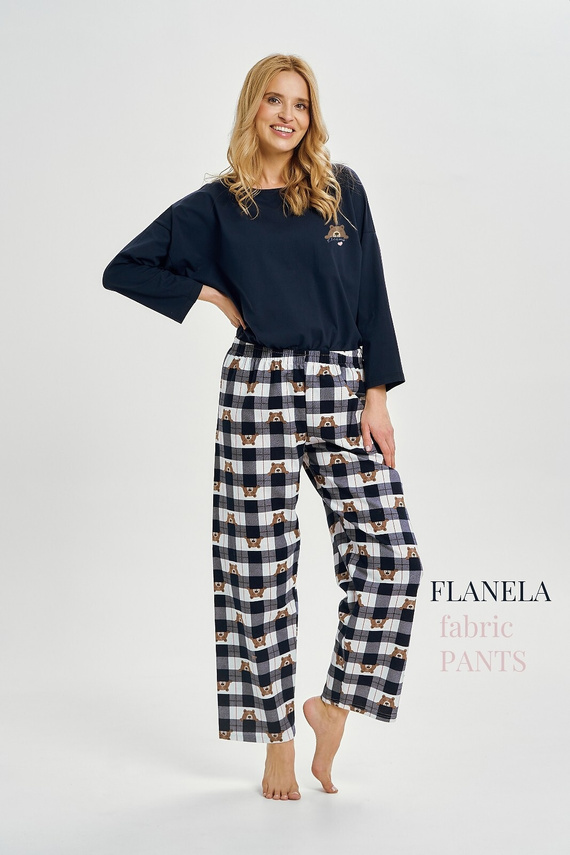 Damen-Pyjama Taro Astrid 3441 Navy Baumwolle Flanellhose