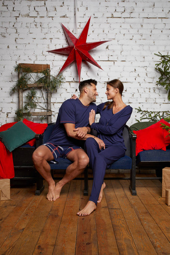 Song Damen Schlafanzug langarm, lange Hose Italian Fashion - navy blue