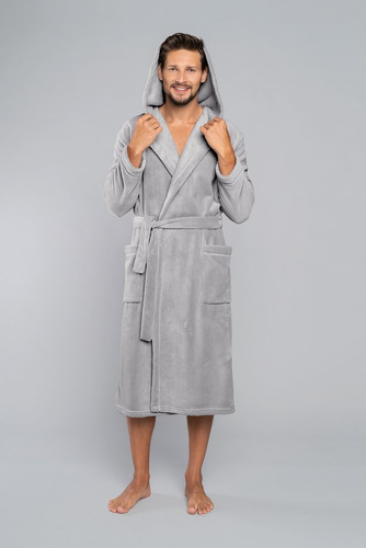 Mimas Herren Bademantel mit Kapuze Italian Fashion- grau 