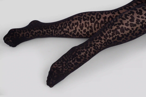 Strumpfhose Mona Leopard 30 DEN Queen Size – schwarze Leopardmuster