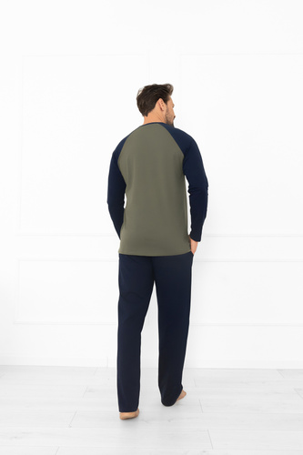 Alexander Herren Schlafanzug Italian Fashion oliv - Baumwolle, lang. ärmel und Hosen