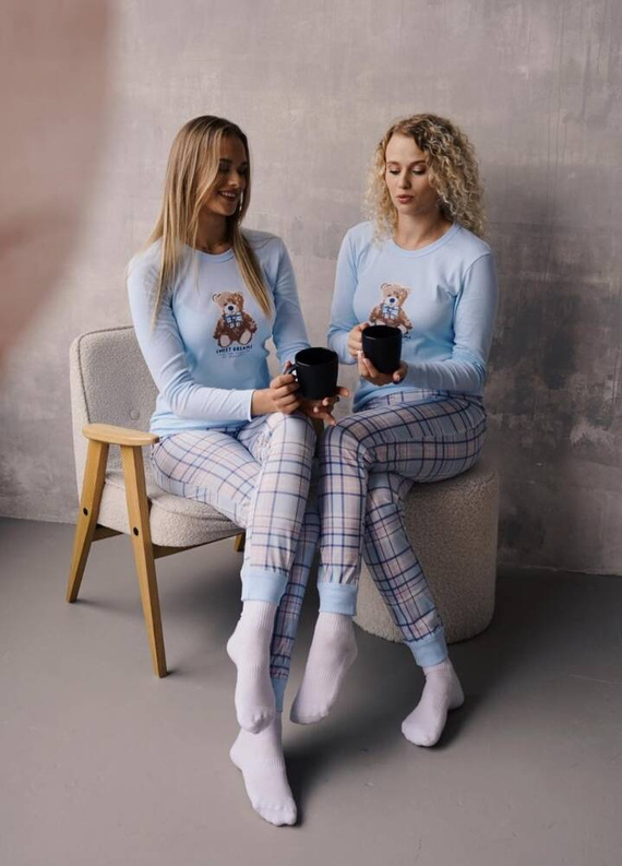 Katrin Damen Schlafanzug langarm, lange Hose Italian Fashion - blau/print