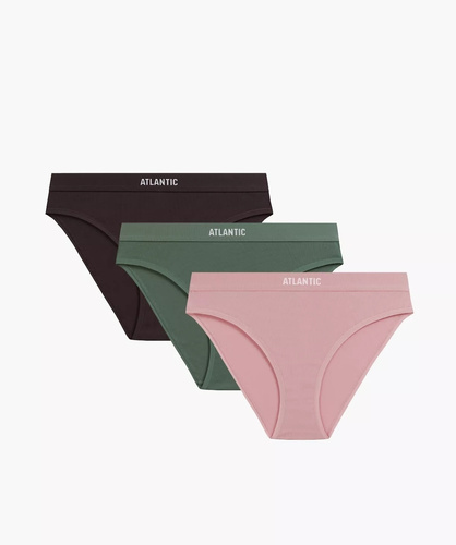 Atlantic 3CLP-012/Z26 Sport Damen Baumwollslips 3er-Pack mit breitem Bund braun-rosa-grün