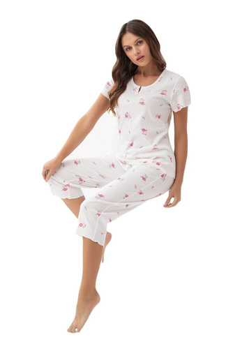 386 Luna Damenpyjama – Ecru-Rosa