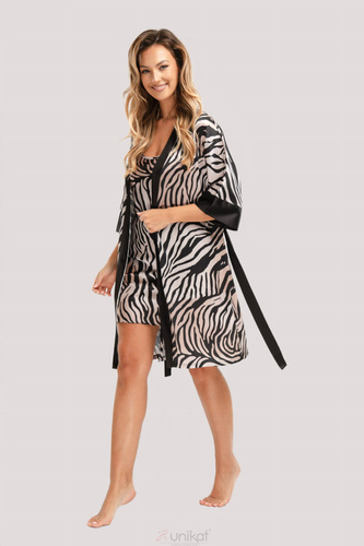 Braga Einzigartiger Satin-Bademantel – Zebra, elegant, mit Gürtel