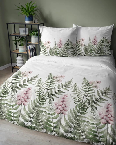 5248 A Farne Blumen Detexpol Baumwollbettwäsche weiß grün