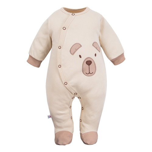 Beary Cool Eevi Babystrampler – Ecru, Baumwolle, Teddybär-Stickerei, mit Füßen