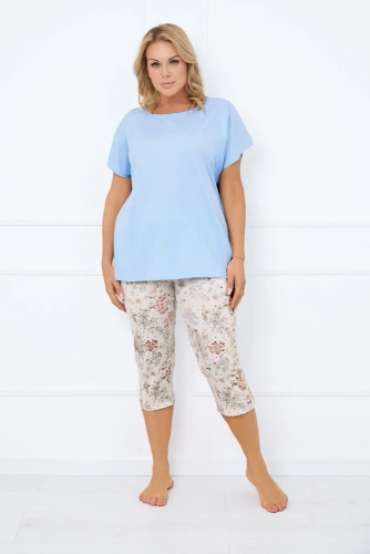 Solita Damen Schlafanzug Kurzarm, 3/4 Hose Italienische Mode - blau