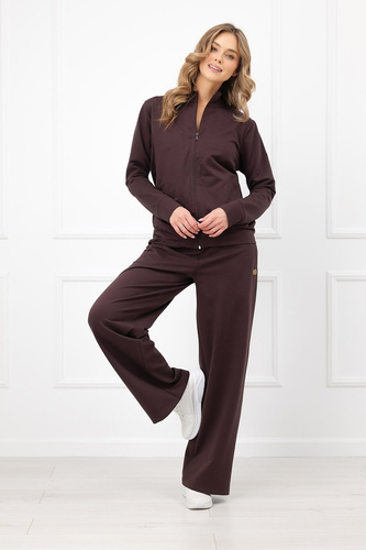 Damen-Sweatshirt Credo Italian Fashion aus Baumwolle, mit Reißverschluss, Stehkragen, Taschen – braun