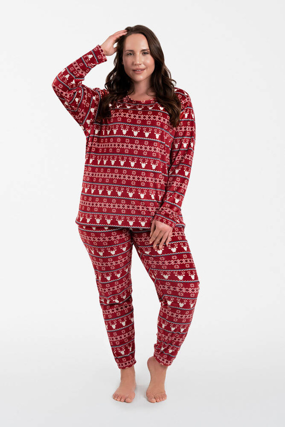 Island Fleece Damen Set Italienische Mode - burgunderfarbener Druck 