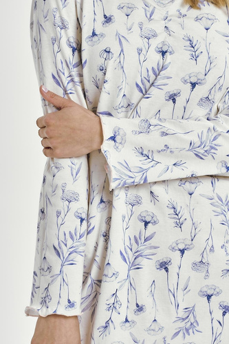 Taro Caroline 3455 Baumwollnachthemd, blau – langärmlig, bequem und feminin