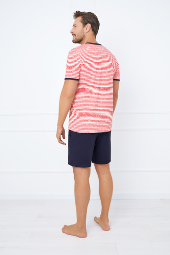 Flota Herren Kurzarm-Pyjama, Shorts Italian Fashion - Druck rot/marineblau