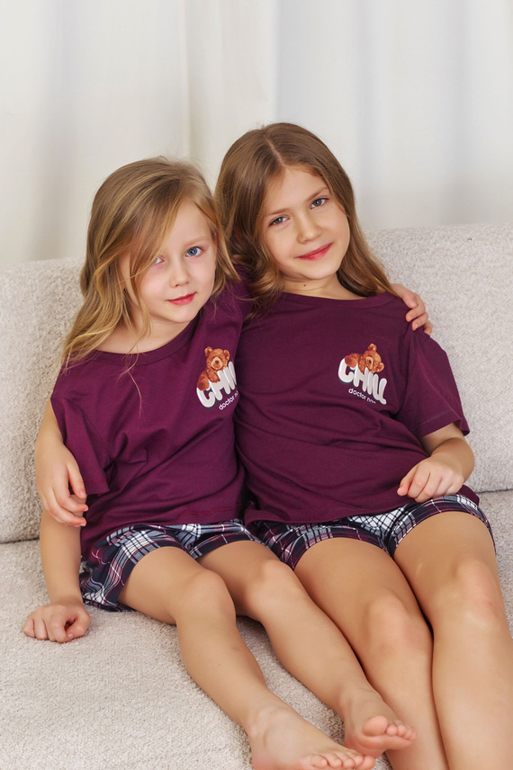 7202 „Chill“ Unisex Doctor Nap Kinderpyjama – Burgunderrot