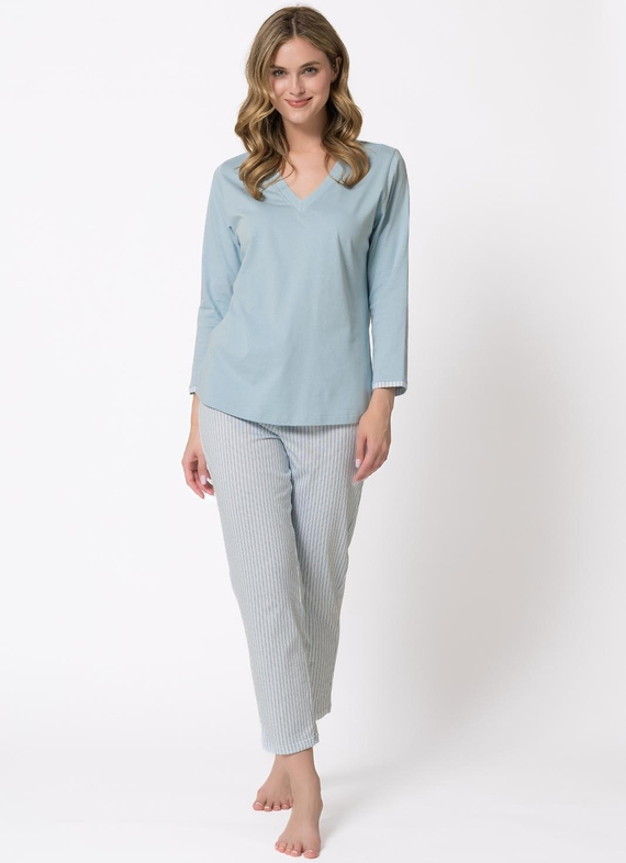 Damen-Pyjama Leveza 1767 Anita 7/8 Erbsengrün 100% Baumwolle Komfort