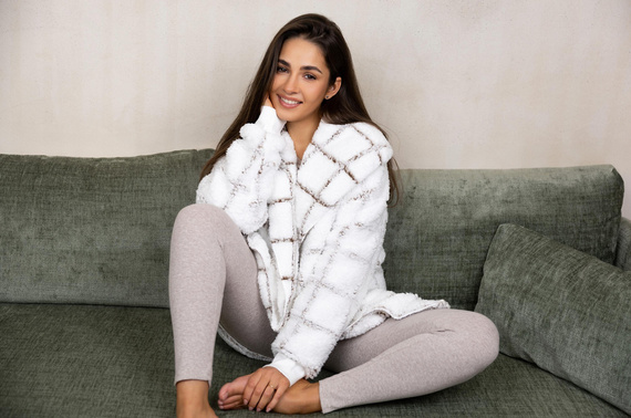 Sensis Delphine Cardigan – weiß-kariert