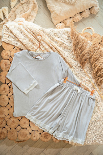 Der Promise MK 36 Belle Reverie Damenpyjama Silber 3/4 Ärmel Shorts Leinen Viskose