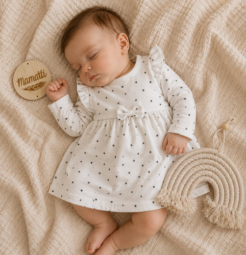 SK16235 Mamatti Baby Kleid mit Sternen, Baumwolle, weiß