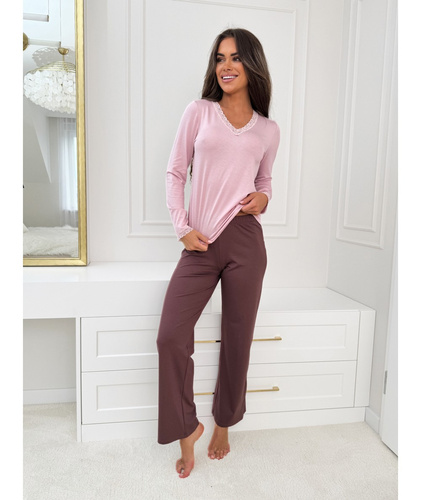 Donna Daphne Damen-Pyjama, rosa – Viskose, lange Ärmel, elegant und bequem