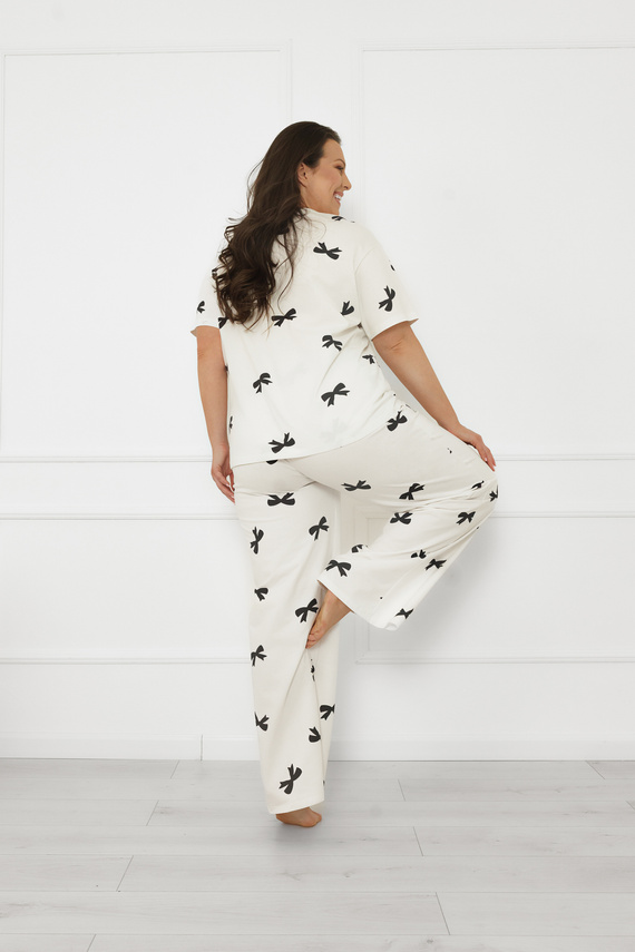 Damenpyjama Figaro - ecru, Baumwolle, kurze Ärmel + lange Hose Italian Fashion