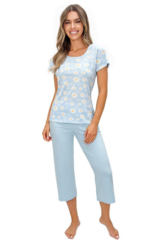 Damen Pyjama Donna 3/4 Margaret Baumwolle Kurzarm Blumenmuster