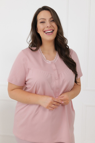 Hemaria Italian Fashion Damen-Baumwoll-Pyjama 3/4 Plus Size rosa