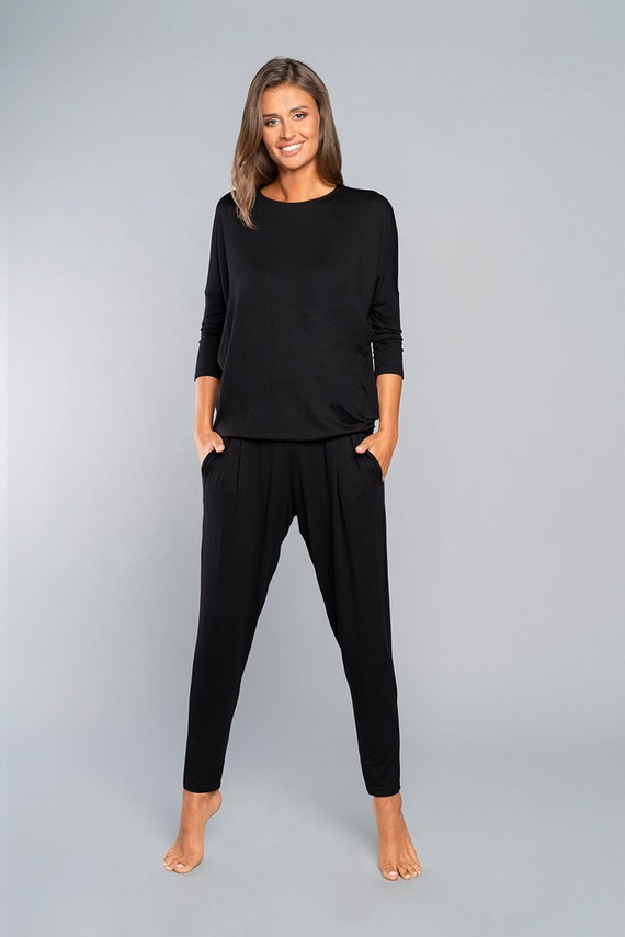 Style Damen 3/4 Ärmel Set, Länge.italienische Mode Hose schwarz