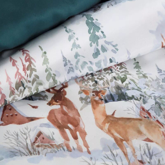 Fairyland Mikrofaser-Weihnachtsbettwäsche Eurocurtains grüne Winterlandschaft – weich, leicht und pflegeleicht, mit Reißverschluss
