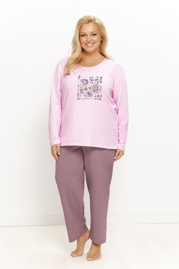 Damen-Pyjama Taro 3632/3657 Solene Flieder 100% Baumwolle Lang