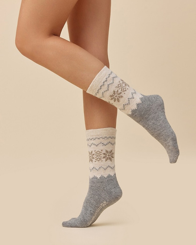 Gabriella Damensocken SW/070 Melange Light-Latte – Winter, aus Wolle und Acryl, warm mit Muster
