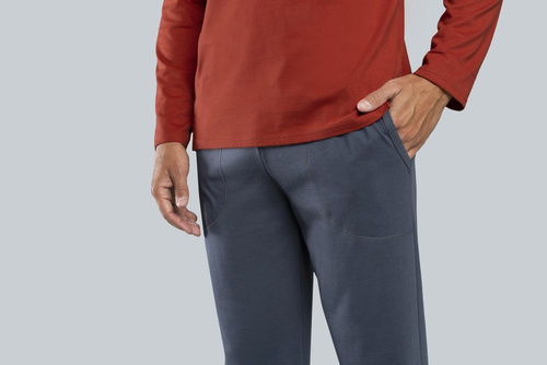 Lion Herren Schlafanzug mit langen Ärmeln, Hose Italian Fashion - rot/graphit