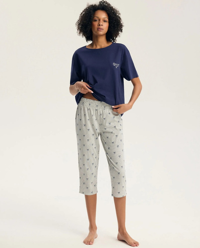 Henderson Gaela 45431 Damen-Pyjama 3/4 aus 100% Baumwolle, Steel Blue