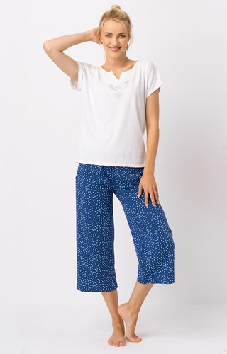 LNS 623 Key Damen-Baumwollpyjama – Weiß-Marineblau