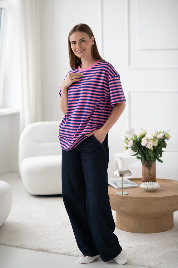 Mamahood Milk&Love Umstands- und Still-T-Shirt, rosa und blau gestreift – bequem und stilvoll