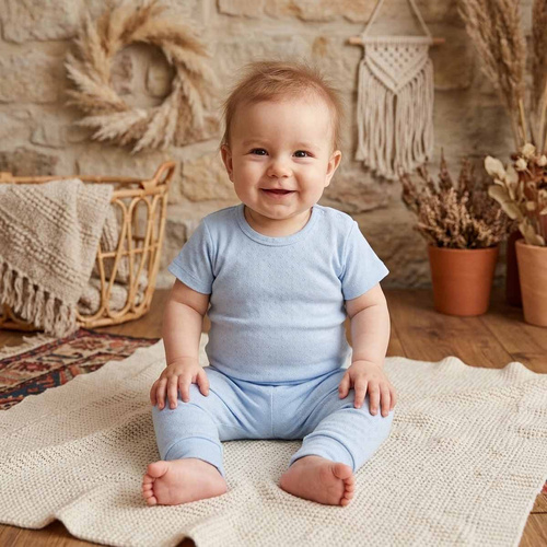 224041 Nicol Babybody Blau 100% Baumwolle Lochstrick Basic