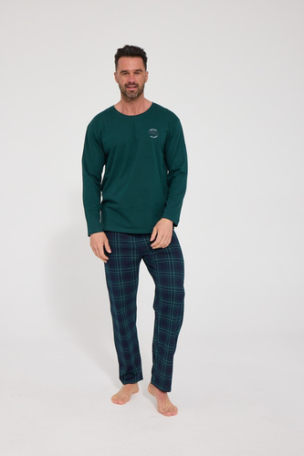 Cornette Flight 124/336 Herren-Pyjama Grün Lang 100% Baumwolle Kariert