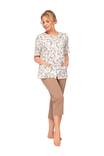 Damen-Pyjama Martel Maria I 200 zum Knöpfen, 100% Baumwolle, Kurzarm, Senfgelb, Größe 38