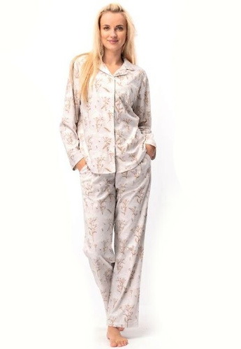 Damenpyjama LNS 567 Key ecru – Langarm, Polyester, Knöpfe