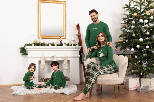 Zonda Damen Schlafanzug langarm und lange Hose Italian Fashion - grün/print