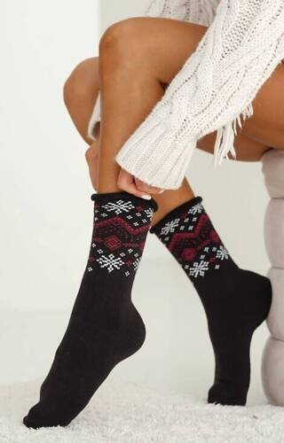 0118-011 Stars Milena Damen-Frottee-Socken – Schwarz