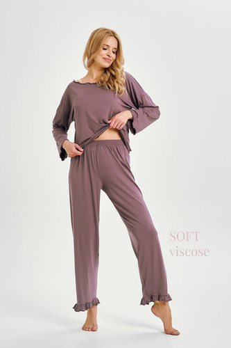 Damenpyjama Zoya 3439 TARO – Baumwolle, lange Ärmel, braun