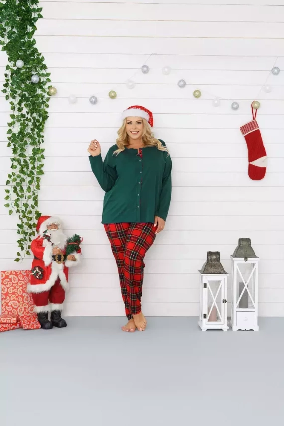 Zorza Damen Schlafanzug langarm, Hose Italian Fashion - grün/print 