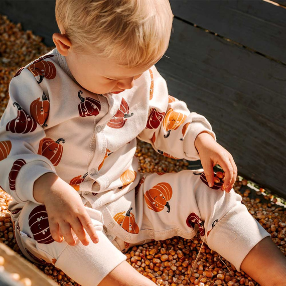 Eevi Halloween-Kinderclown – Ecru, Kürbisse, ohne Füße, Baumwolle