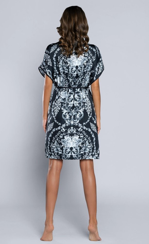 Silver Women's Short Sleeve Robe Satin Italian Fashion - navy blau 