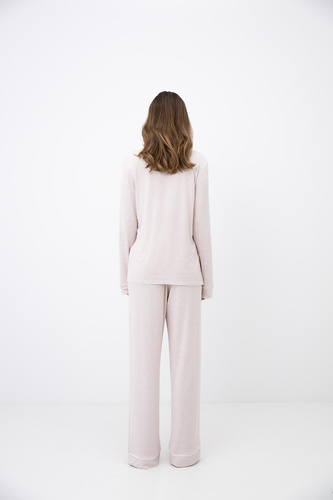 Sensis Leila Damenpyjama rosa gestreift, Viskose, mit Knöpfen